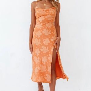 Fortunate one orange midi dress in size medium
